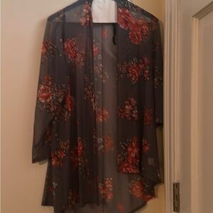 Black and Red Floral Sheer Jacket with Open Front